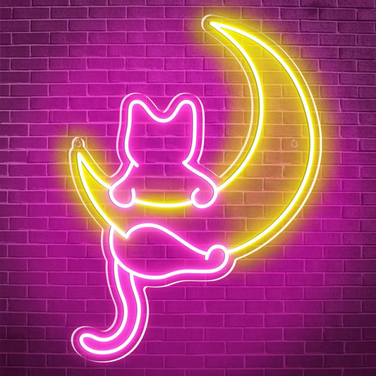 Cat & Moon Neon Sign